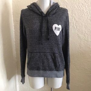 Victoria’s Secret Pink White Heart Charcoal Gray Hoodie Hooded Sweatshirt